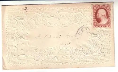 USA 1857 ca 3 C/ Sc 25 DAMENZIERBRIEF nach Joliet/ Illinois
