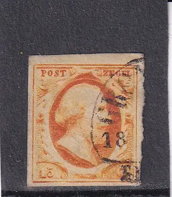 NIEDERLANDE 1852 15 C/ Mi 3 HALFRONDSTEMPEL GRONINGEN (TYP B)