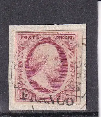NIEDERLANDE 1852 10 C/ Mi 2 HALFRONDSTEMPEL STEENBERGEN (TYP A) 1853 Platte I