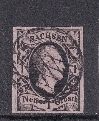 SACHSEN 1851 1 Ngr/ Mi 4 I mit VOLLGITTERSTEMPEL MÄNGEL