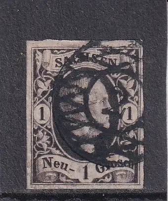 SACHSEN 1851 1 Ngr/ Mi 4 mit NUMMERNRSTEMPEL 2/ LEIPZIG