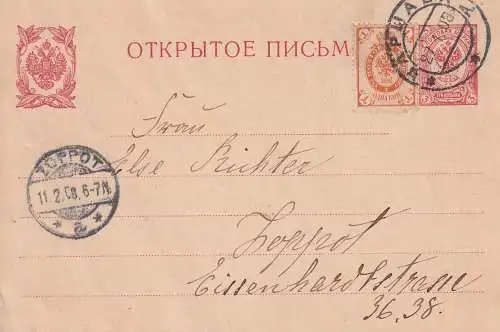 POLEN 1908 RUS 1 Kop auf PK 3 Kop von WARSZAWA-ZOPOT/ PREUSSEN