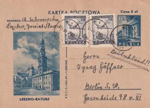POLEN 1948 PK 3 Z l + ZuFr 2x 5 Zl DARLOWO-BERLIN