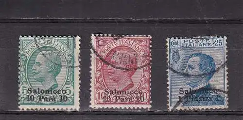 ITALIENISCHE AUSLANDSPOSTÄMTER SALONICCO  1909 Mi 20-21+23 IV  GESTEMPELT