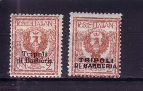 ITALIENISCHE AUSLANDSPOSTÄMTER TRIPOLI DI BARBERIA, beide Aufdrucktypen 1909 2 C GEFALZT/ *