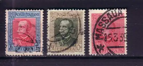 ERITREA  1931 20/ 50+75 C/ Mi 197, 200-201 LOT  GESTEMPELT/ o