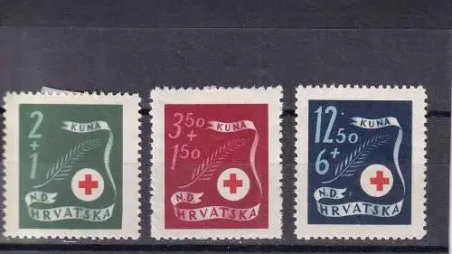 KROATIEN 1944 ROTKREUZ 2-12,5oK Satz gefalzt