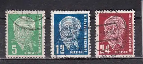 DDR 1952 PIECK II  5-24 Pf/ Mi 322-324 o/ gestempelt 
