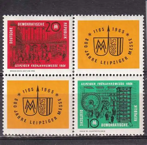 DDR 1964 Messe/ Mi  1012-1013 VIERERBLOCK /* 1012 gefalzt
