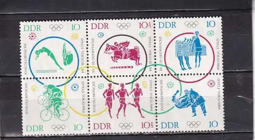 DDR 1964 Olympiade Tokio/ Mi 1030-1044 SECHSERBLOCK **/*  gefalzt