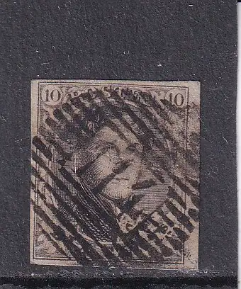 BELGIEN 1851 10 C/ Mi 3B mit Nummernstempel 114/ Termonde