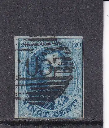 BELGIEN 1858/61 20c /Mi 8  Nummernstempel 105/ St. Nicolas