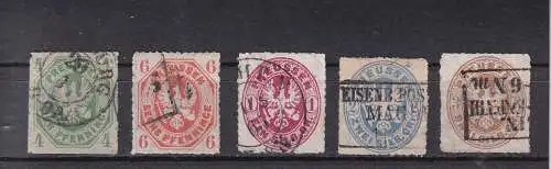 PREUSSEN 1861 ADLER 4 Pf-3 Sgr./ Mi 14-18  SATZ GESTEMPELT, KATALOGWERT 40€