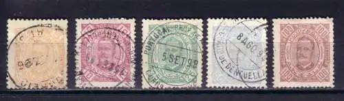 ANGOLA 1894 LOT KÖNIG CARLOS ex 5-100 R gez. 12.5/ ex Mi 26-34 GESTEMPELT
