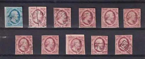 NIEDERLANDE 1852 5-10C/ Mi 1-2 Wilhelm III. LOT GESTEMPELT
