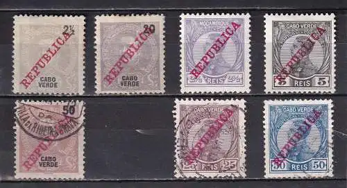 KAPVERDEN  1911/2 AUFDRUCK REPUBLIK gestempelt/ gefalzt */o