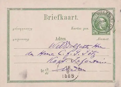 NIEDERLÄNDISCH INDIEN 1885 5C/ PK 6  von WELTEVREDEN nach MEDAN/ SUMATRA