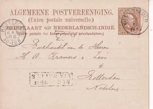 NIEDERLÄNDISCH INDIEN 1884 7 1/2C/ PK 7  vonWELTEVREDEN nach ROTTERDAM Transitstempel NED: INDIE VIA NAPLES