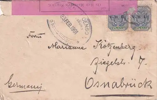 BURENKRIEG 1901 TRANSVAAL 2 1/2d/ Mi 87 (x2) UMSCHLAG von JOHANNESBURG nach  OSNABRÜCK ZENSUR