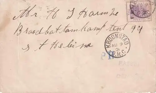 BURENKRIEG 1901 ORANJEFREISTAAT  1d/ Mi  24  UMSCHLAG von KROONSTAD in das Gefangenenlager ZENSUR