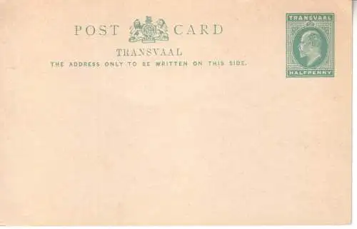 TRANSVAAL 1902 KEVII 1/2d/ POSTKARTE 11 UNGEBRAUCHT