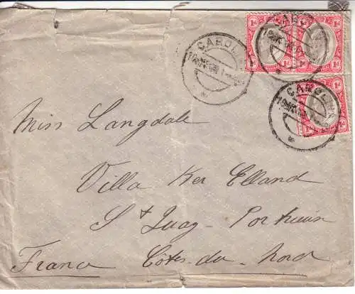 TRANSVAAL 1907 KEVII 1d/ Mi 119 Umschlag von  CAROLINA nach St. QUAY/ FRANKREICH