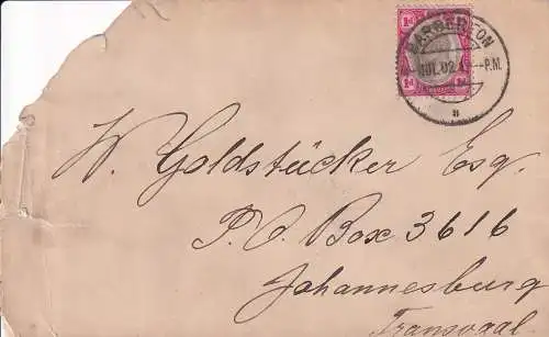 TRANSVAAL 1902 KEVII 1d/ Mi 103 (WZ CA) Umschlag von  BARBERTON nach JOHANNESBURG 