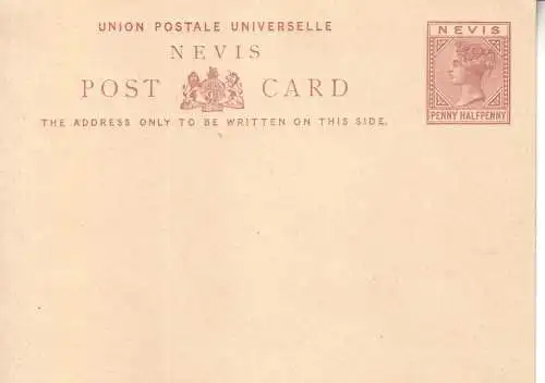 NEVIS 1882 QV 1 1/2d POSTKARTE 2 SAUBER UNGEBRAUCHT