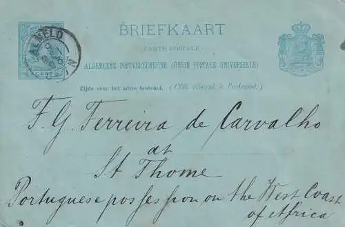 SAO TOME /  St. THOMAS  1893 POSTKARTE  von ALMELO/ Niederlande nach SAO THOMÉ gelaufen