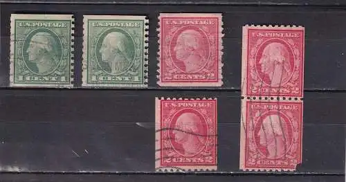USA 1914 1c+ 2c LOT ROLLENMARKEN gestempelt