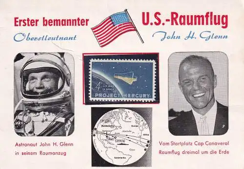 USA 1962 ERINNERUNGSKARTE AN DEN ERSTEN BEMANNTEN RAUMFLUG mit Freimarke 4c  **