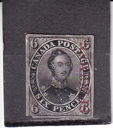 KANADA 1851 PRINCE ALBERT 6d/ SG 2 schwarz SPECIMEN Aufdruck, ungebraucht, Mängel