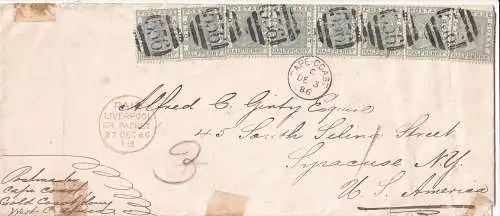 GOLDKÜSTE 1886 QV 1/2d/ Mi 8 (x8)  auf Versandumschlag von Cape Coast nach Syracuse, NY/ USA