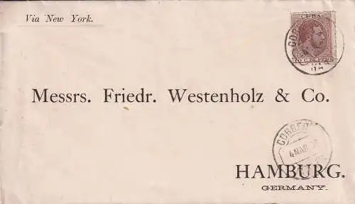 KUBA (SPANISCH) 1886 Alfons XII 10 C/ Mi 50 auf Brief von HAVANNA  nach HAMBURG via New York