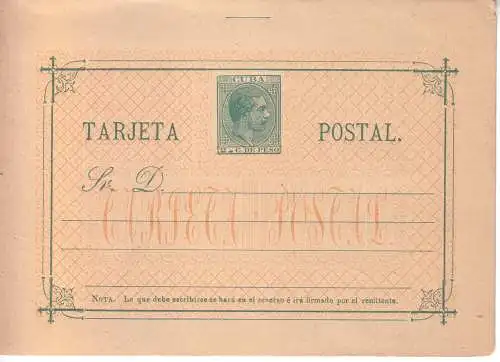 KUBA (SPANISCH) 1882 Alfons XII 2 C/ POSTKARTE Ed 17 III ungebraucht