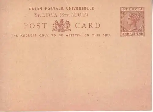St. LUCIA 1881 QV 1 1/2d POSTKARTE 1 ungebraucht/ *