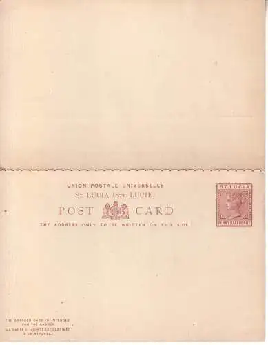 St. LUCIA 1883 QV 1 1/2d + 1 1/2d ANTWORTKARTE 3 ungebraucht/ *