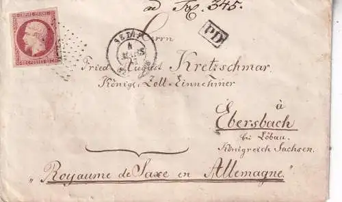 ALGERIEN 1857 Brief aus SÉTIF nach EBERSBACH/ SACHSEN mit F/ Mi 16 80 Cent.