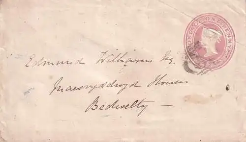 Großbritannien 1849 QV  1d rosa/ Ganzsachenumschlag 3B von Criov nach Bedwelty