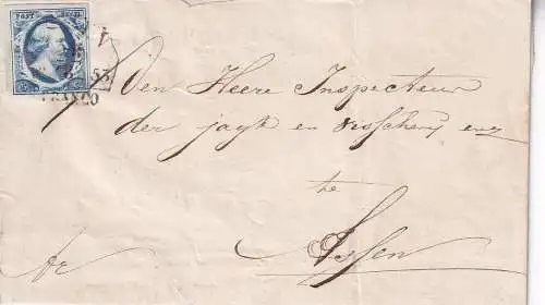 NIEDERLANDE 1853 5 C/ Mi 1, Platte I von OOSTERHESSELEN nach ASSEN