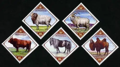 Mongolei Mongolia 2016 Tiere Schaf Rind Ziege Pferd 3989-3993 Postfrisch MNH