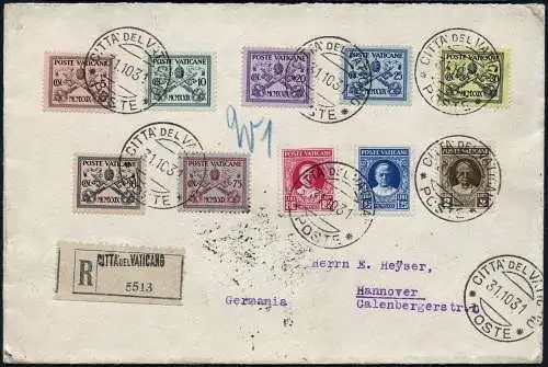 Vatikan 1931 Reko-Brief Freimarken 1-10 kpl. Bologna Mailand Hannover / 884