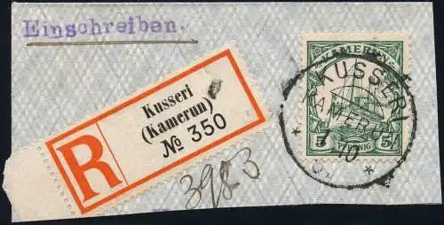 Kamerun 1905 Michel 8 ° Kusseri 1/10 Luxus-Briefstück mit R-Zettel / 10