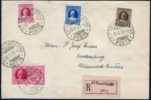 Vatikan 1933 Reko-Brief MiF Eilmarke 2 L Radkersburg Steiermark Österreich / 887