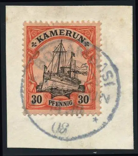Kamerun 1908 Michel 12 ° Bonambasi 14/10/08 Briefstück Einwandfrei / 19