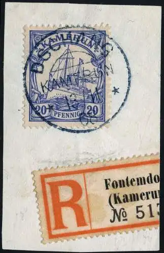 Kamerun 1908 Michel 10 ° Dschang 13/11/08 Briefstück Luxus Mansfeld BPP / 27