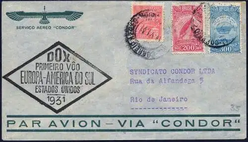 DO-X 1931 Brasilien Bahia Rio de Janeiro Brief Harms 35 DOX / 1028