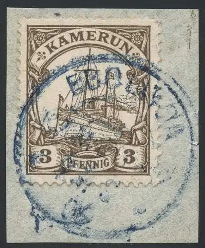 Kamerun 1908 Michel 7 °  Ebolwoa BLAU Briefstück Geprüft Dr. Steuer VÖB / 30