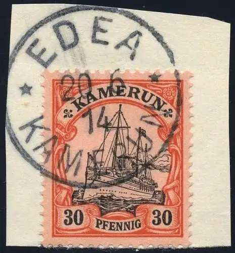 Kamerun 1914 Michel 12 ° Edea 20/6/14 Briefstück Luxus Geprüft Bothe BPP / 33