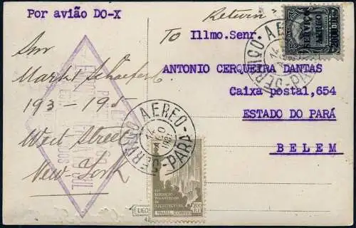 DO-X 1931 Brasilien Para 14.VIII.31 New York AK Harms nicht gelistet DOX / 1033